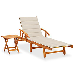 vidaXL Chaise longue de jardin avec table et coussin Bois d'acacia 