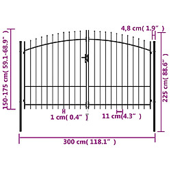 Acheter vidaXL Portillon double porte avec dessus à pointe Acier 3x1,75 m Noir