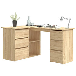 Helloshop26 Bureau table poste de travail meuble d'ordinateur informatique étude d'angle chêne sonoma 145 x 100 x 76 cm bois d'ingénierie brun 02_0023679