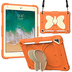 Coque en TPU + silicone avec béquille en forme de papillon et bandoulière beige/Orange pour votre Apple iPad 9.7 pouces (2018)/(2017)/iPad Air 2