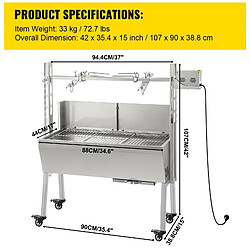 Grill Rotatif Barbecue Charbon électrique Bbq Rôtissoire Acier Inox - 60 Kg, 25 W, Pour un usage commercial & domestique, Réglable en Hauteur