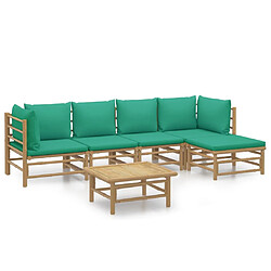 vidaXL Salon de jardin 6 pcs avec coussins vert bambou