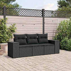 Maison Chic Salon de jardin 3 pcs avec coussins | Ensemble de Table et chaises | Mobilier d'Extérieur noir résine tressée -GKD75305