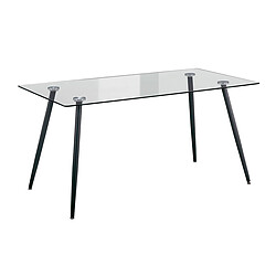 Pegane Table à manger, table de repas en verre trempé, pieds en métal noir - longueur 140 x profondeur 80 cm