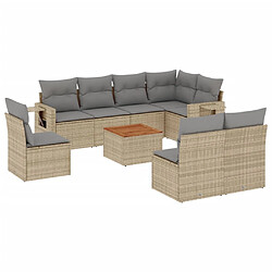 vidaXL Salon de jardin avec coussins 9 pcs beige résine tressée