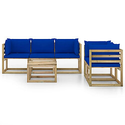 Avis Maison Chic Salon de jardin 6 pcs + coussins - Mobilier/Meubles de jardin - Table et chaises d'extérieur bleu -MN78672