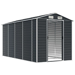 Helloshop26 Abri de jardin cabane cabanon maison de stockage remise extérieur hangar outils robuste 191 x 385 x 198 cm acier galvanisé anthracite 02_0022186