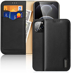 etui type bibliotheque en cuir veritable dux ducis hivo pour iphone 13 pro max noir