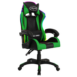 vidaXL Fauteuil de jeux vidéo avec LED RVB Vert et noir Similicuir