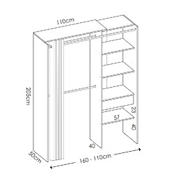 Avis Pegane Armoire dressing en bois mélaminé avec penderies, 1 tiroir et 1 rideau coloris chêne naturel, graphite - Longueur 160 x Profondeur 50 x Hauteur 205 cm