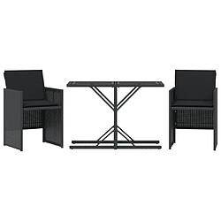 vidaXL Ensemble de bistro 3 pcs avec coussins noir résine tressée