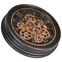 Horloge murale, ronde, engrenages mobiles or noir 35 cm pas cher