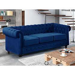 Vente-Unique Canapé 3 places et fauteuil CHESTERFIELD - Velours bleu roi