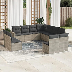 vidaXL Salon de jardin 11 pcs avec coussins gris clair résine tressée