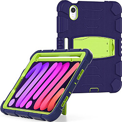 Coque en TPU quatre coins améliorés avec béquille Bleu marine/citron vert pour votre iPad mini (2021)