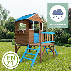 Maisonnette en Bois pour Enfants Robincool Blue Melody 198x170x197 cm 3,23 m² avec 2 Hauteurs, Porche, Garde-Corps et Escaliers pas cher