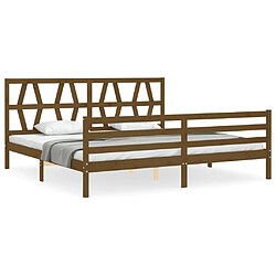 Maison Chic Lit adulte - Cadre Structure de lit avec tête de lit Contemporain marron miel 200x200cm bois massif -MN98445