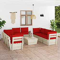 Maison Chic Salon de jardin palette 9 pcs avec coussins - Table et chaises d'extérieur - Mobilier/Meubles de jardin Moderne épicéa imprégné -MN89721