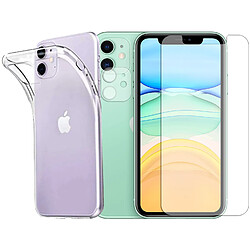 Protection intégrale Verre Trempé pour iPhone 11 + Verre Trempé Caméra Arrière + Coque souple silicone transparente - Visiodirect -