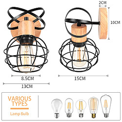 Stoex 2PCS Applique Murale Cage En Métal Applique Murale Rétro Applique En Bois Applique D'Intérieur Noir E27 Lampe Murale Moderne pas cher