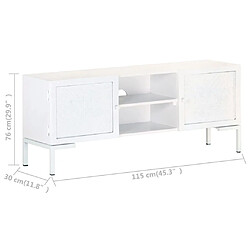 vidaXL Meuble TV Blanc 115x30x46 cm Bois massif de manguier pas cher