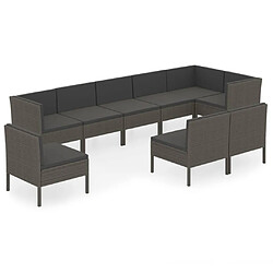 Maison Chic Salon de jardin 9 pcs + coussins - Mobilier/Meubles de jardin - Table et chaises d'extérieur Résine tressée Gris -MN79315