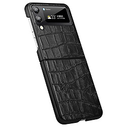 Coque en TPU + cuir véritable texture crocodile, anti-rayures noir pour votre Samsung Galaxy Z Flip3 5G