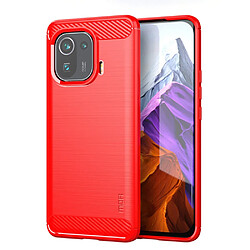 Mofi Coque en TPU Fibre de carbone design brossé rouge pour votre Xiaomi Mi 11 Pro