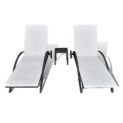 Helloshop26 Lot de deux chaises longues transat 200 cm avec table résine tressée noir 02_0011915