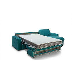 Inside 75 Canapé d'angle convertible MAESTRO EDITION VELOURS express matelas 18 cm couchage 140 cm bleu paon pas cher