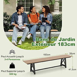 Acheter Helloshop26 Banc de jardin d'extérieur en HDPE pour 3 à 4 personnes cadre en métal banc de patio sans dossier de 183 cm capacité de 500 kg marron 20_0007796