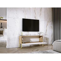 Acheter 3XELIVING Meuble TV en couleur Chêne wotan / Blanc Brillant avec pieds droits en or, D: l : 100 cm, H : 52 cm, P : 32 cm