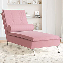 vidaXL Chaise longue de massage avec traversin rose velours 