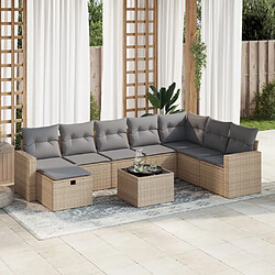 vidaXL Salon de jardin avec coussins 9 pcs beige résine tressée