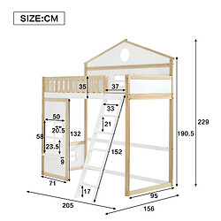 Avis KOMHTOM Lit superposé pour enfant, simple, avec protection contre les chutes et rails, avec toit et fenêtre, blanc + couleurs naturelles, 90x200 cm