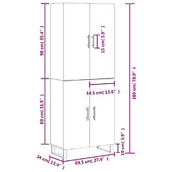 vidaXL Buffet haut Blanc brillant 69,5x34x180 cm Bois d'ingénierie pas cher