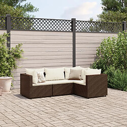 vidaXL Salon de jardin 4 pcs avec coussins Marron Résine tressée