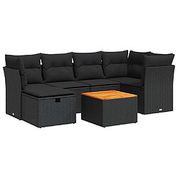 vidaXL Salon de jardin 7 pcs avec coussins noir résine tressée