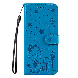 Etui en PU motif chat et abeille, fermoir magnétique avec support bleu pour votre Samsung Galaxy S22