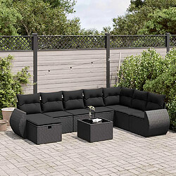 vidaXL Salon de jardin 9 pcs avec coussins noir résine tressée