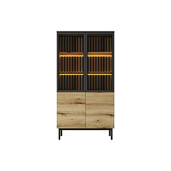 Vente-Unique Vitrine 4 portes avec LEDs - Naturel et noir - LABENIA