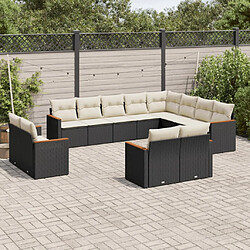 vidaXL Salon de jardin 12 pcs avec coussins noir résine tressée