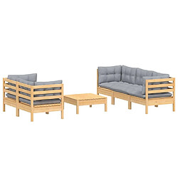 Avis Maison Chic Salon de jardin 6 pcs + coussins - Mobilier/Meubles de jardin - Table et chaises d'extérieur gris Bois de pin -MN54127