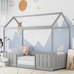 Acheter KOMHTOM Lit cabane enfant 90 x 200 cm - Bois pin massif Gris - Sommier inclus - Style scandinave