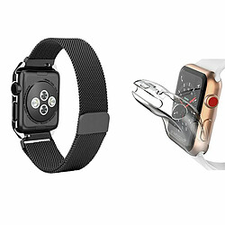 PHONECARE Kit Bracelet Milanese Loop Fermoir Magnétique + Coque 360° Impact Protection pour Apple Watch Series 9 - 41mm - Noir