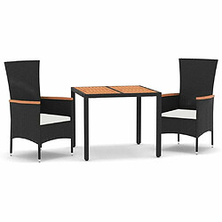 Salle à manger de jardin 3 pcs avec coussins,Table et chaise à dîner Noir -MN98936