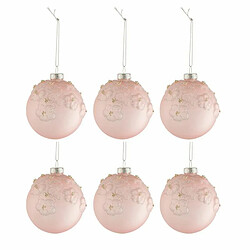 Paris Prix Lot de 6 Boules de Noël Fleurs Opale 8cm Rose