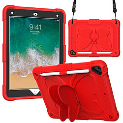 Coque en TPU + silicone avec béquille et bandoulière rouge pour votre Apple iPad 9.7 pouces (2018)/(2017)/iPad Air 2