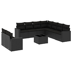 Maison Chic Salon de jardin 10 pcs avec coussins | Ensemble de Table et chaises | Mobilier d'Extérieur noir résine tressée -GKD81379