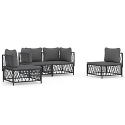 vidaXL Salon de jardin avec coussins 4 pcs anthracite acier